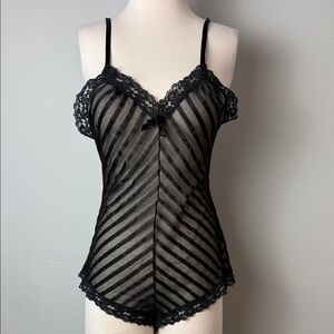 JCPenney Vintage Black Striped Lace Chemise ~ M 12-14